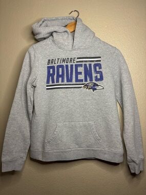 Youth Fanatics Gray Baltimore Ravens Pullover Hoodie with Purple/Black Logo